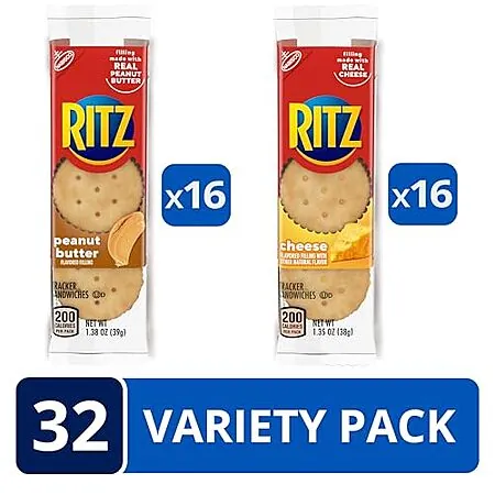 32-Ct 1.35-Oz Ritz Sandwich Crackers Variety Pack (16 Peanut Butter + 16 Cheese)