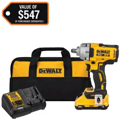 DeWalt DCF891QQ1 20V MAX XR 1/2 in. Impact Wrench with Hog Ring Anvil with 4 Ah Battery