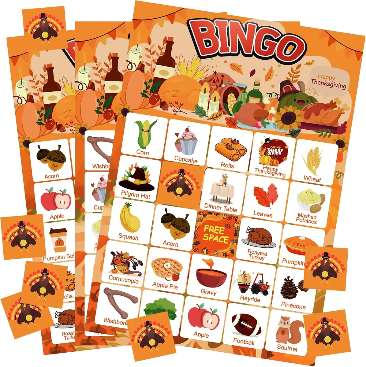 MDDRUIQI Thanksgiving Bingo Cards for Kids