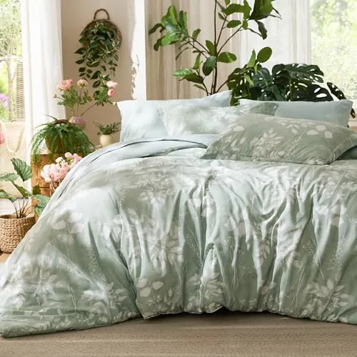Bedsure 7-Piece Floral Comforter Set, Sage Green