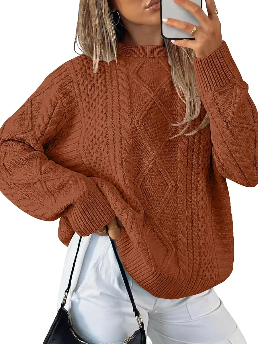 ANRABESS Oversized Cable-Knit Sweater