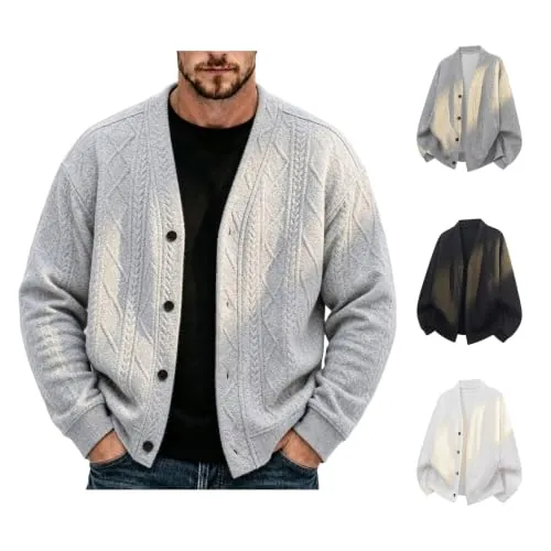 Men V Neck Button Down Plus Size Cardigan