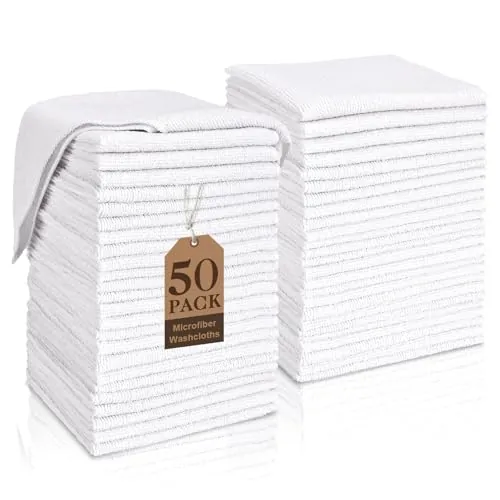 TEAWOO Microfiber Washcloths 50-Count (White)
