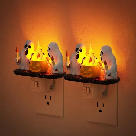 2-Pack JandCase Halloween Amber LED Plug-In Night Light w/ Flickering Flame