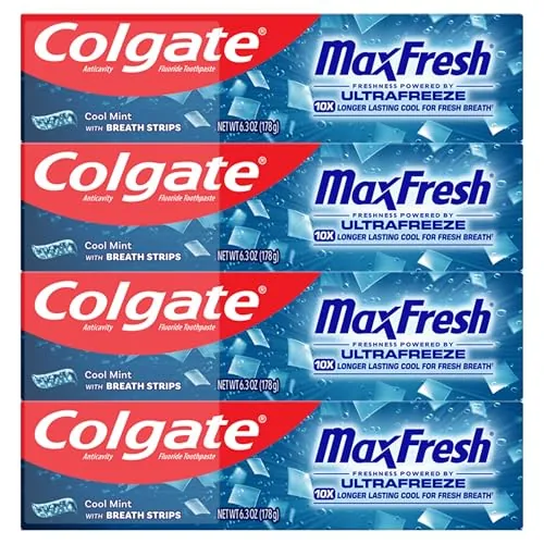 Colgate MaxFresh Fluoride Toothpaste, Cool Mint, 4 Pack, 6.3 oz
