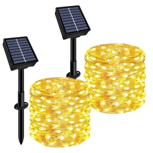 2-Pack 66-Ft 200-LED Slyuexu Solar String Fairy Lights (Warm White, Orange Purple)