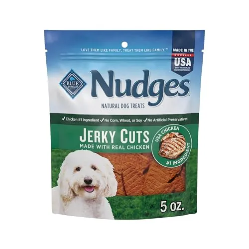 Blue Buffalo Nudges Jerky Cuts Chicken Dog Treats, 5 oz | Real Chicken First, Oven-Dried, Easy to Tear, No Chicken By-Product, Corn, Wheat, or Soy