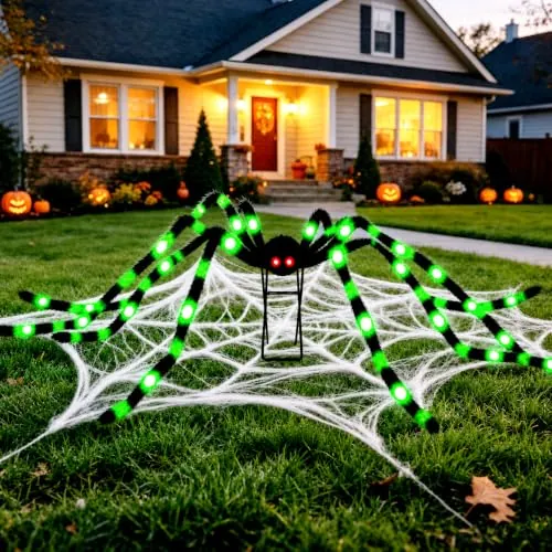 6.6 FT Wide Halloween Giant Black & Green Spider with 36 LED Lights