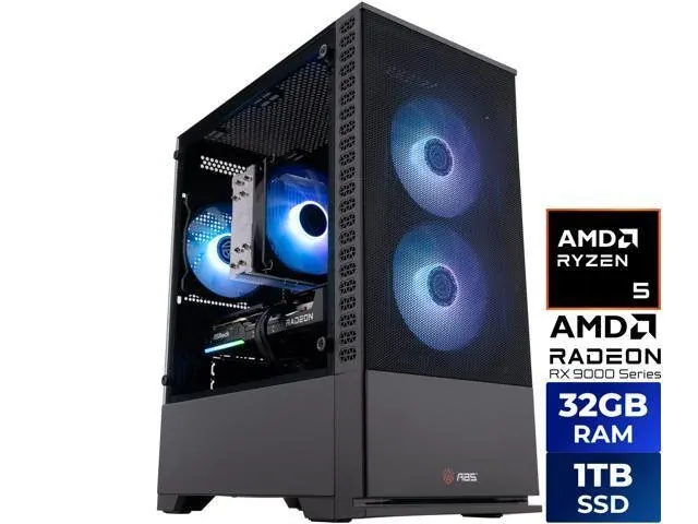 ABS Cyclone Ruby Gaming PC - Windows 11 - AMD Ryzen 5 9600X - Radeon RX 9060 XT 16GB - 32GB DDR5 - 1TB NVMe SSD