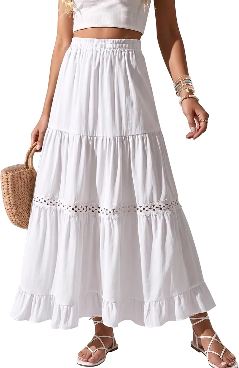 Zelroxa Women’s Long Maxi Cotton Summer Boho Tiered A-Line Skirt