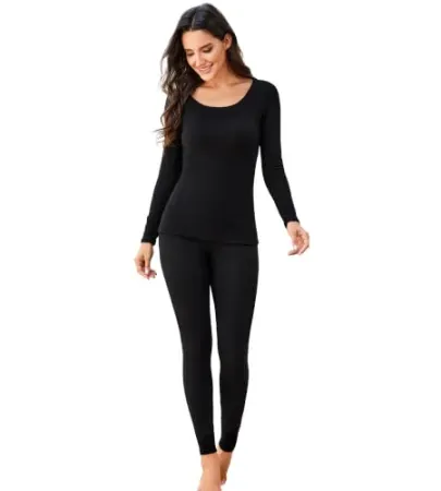 2-Piece Deangelmon Women's Fleece Lined Thermal Underwear Long Johns Base Layer Set