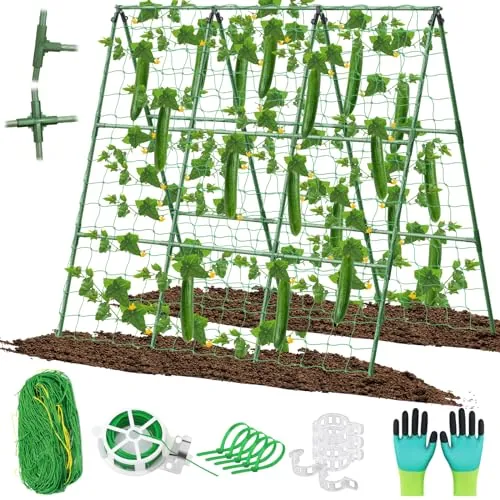 LifeisLuck 45" x 53" A-Frame Cucumber Garden Trellis with Climbing Net, Clips & Ties