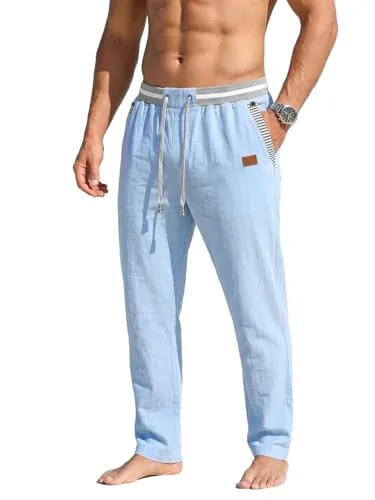 Verin Men's Elastic Drawstring Waist Linen Pants