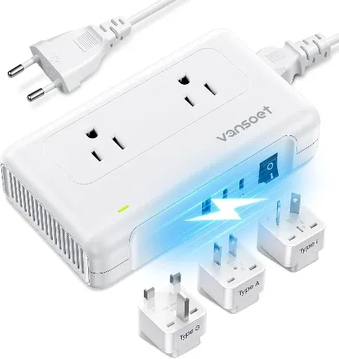220V to 110V Voltage Converter with 1 USB A & 2 USB C Ports