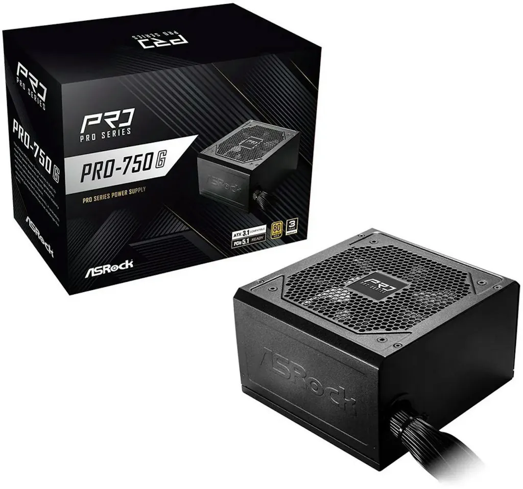 ASRock PRO Series PRO-750G 750 W ATX 3.1 Compatible 80 PLUS Gold Certified Power Supply