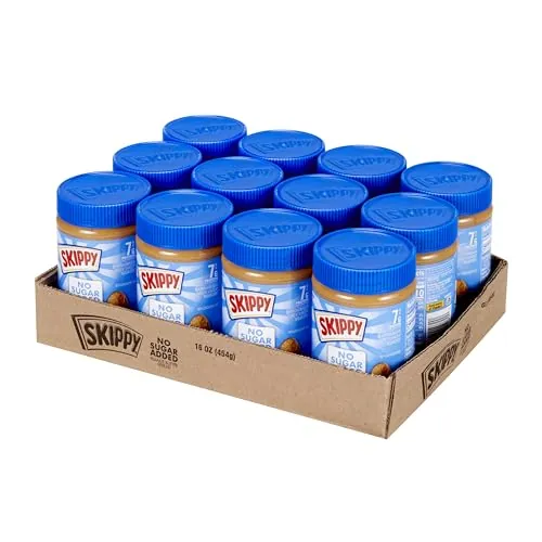 SKIPPY No Sugar Added Chunky Peanut Butter 16 oz Jars (12-Pack)