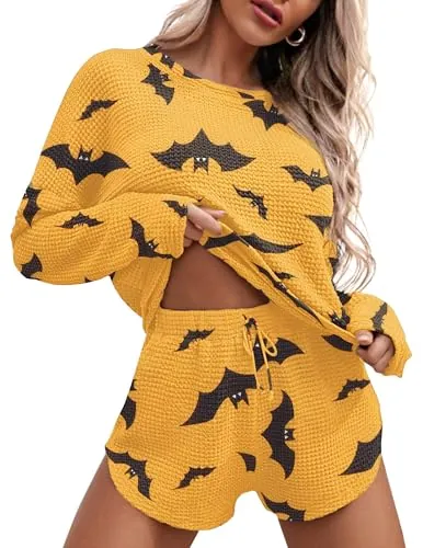 Ekouaer Women’s Waffle Knit Pajama Short Sets