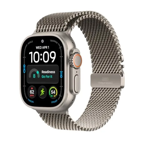 Apple Watch Ultra 4 GPS + Cellular 49mm Smartwatch (Natural Titanium Case, Natural Titanium Milanese Loop - L)