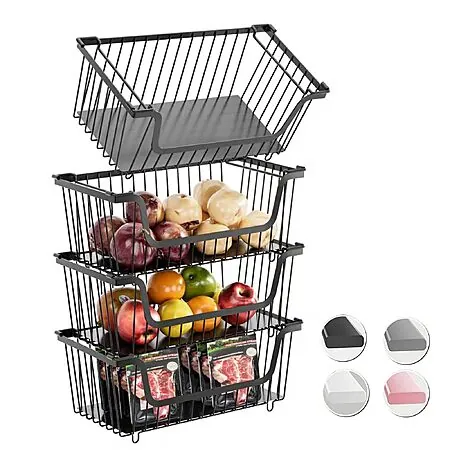 4-Pk GAOKASE Stackable Wire Storage Baskets w/ Rotating Handles