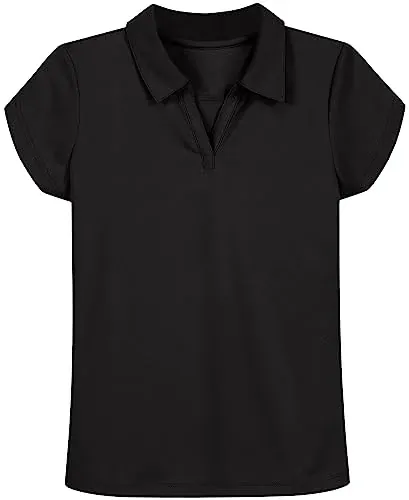 Nautica Girls' Short Sleeve Performance Polo Shirt (Black & White)
