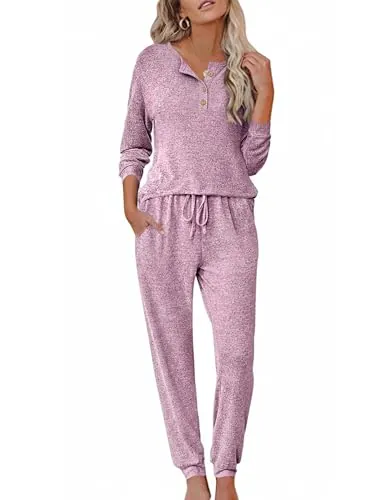 Ekouaer Women's Henley Pajama Lounge Set 2-Piece