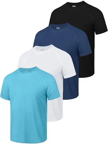 IHU Boys Rash Guard Short Sleeve Swim Shirts UPF 50+ Neon Rashguard, 4-Pack