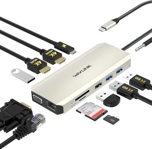 WAVLINK Triple Display USB C Docking Station with 2 HDMI