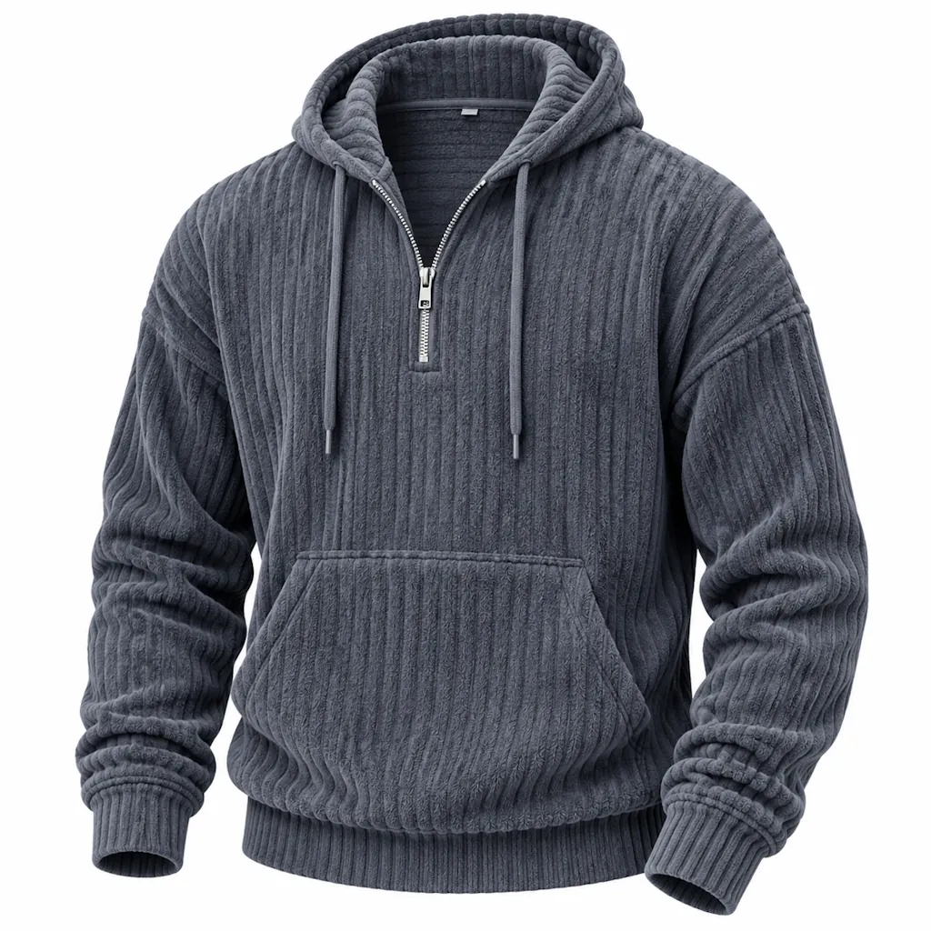 Fleeced Corduroy Quarter-Zip Hoodie