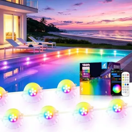 AHAWILL 150' RGB Pool Light String w/ Shell-Shaped LED Lights