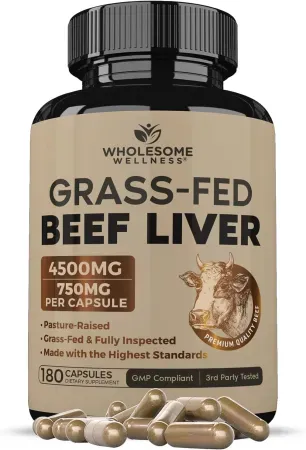 180-Count Wholesome Wellness Grass Fed Desiccated Beef Liver Capsules