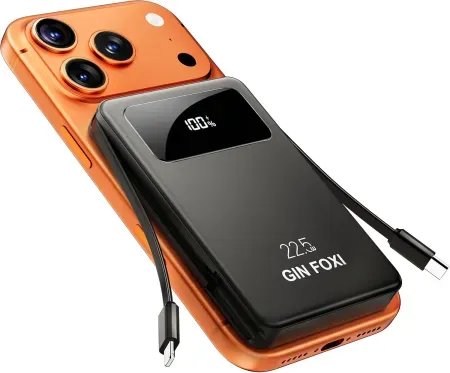 GIN FOXI Magnetic 10000mAh Power Bank with Built-In Cables & LED Display