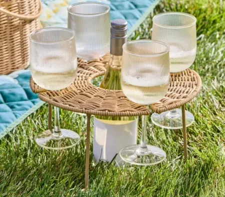Better Homes & Gardens Rattan Tray with Legs & Wine Holders