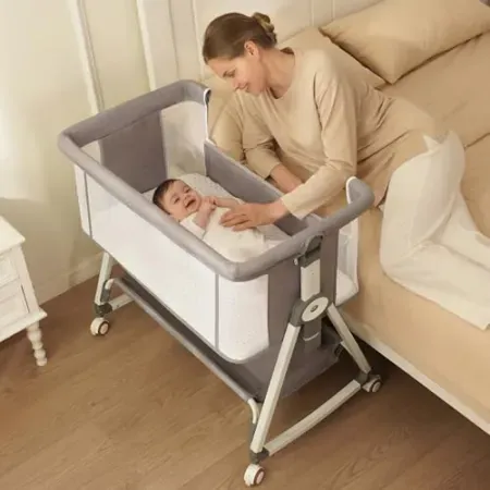 KOLOIO Baby Bassinet Bedside Crib with Storage Basket