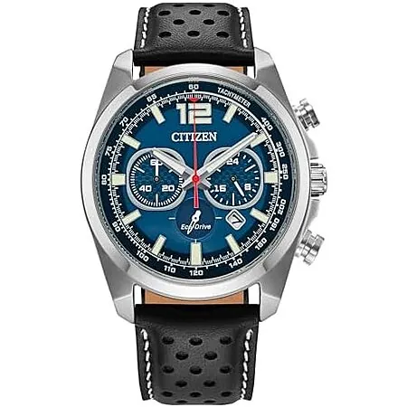 Citizen Men's Eco-Drive Sport 41mm Chronograph Watch (Blue Dial w/ Black Leather Band)
