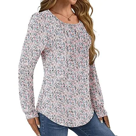GKBK Women's Long Sleeve Pleated Tunic Top (Various)
