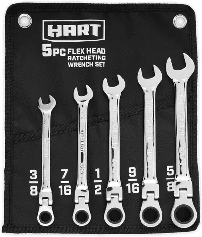 HART 5 Piece Flex Head Ratcheting Wrench Set SAE