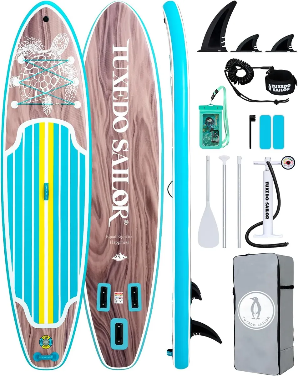 Tuxedo Sailor Inflatable Paddle Board in Blue Wood Grain Turtle