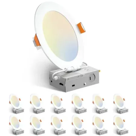 12-Pack Amico 6" Ultra-Thin LED Recessed Ceiling Light w/ Junction Box
