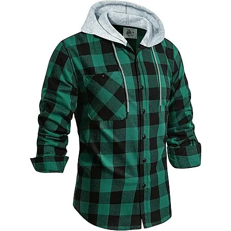 GEEK LIGHTING Men's Flannel Plaid Button Down Shirt Hoodie