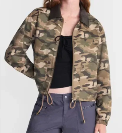 No Boundaries Women's Cotton Twill Barn Jacket w/ Faux Leather Collar