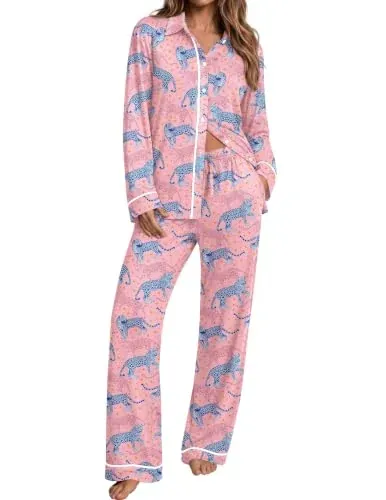 Ekouaer Women's Button Up Pajamas Set