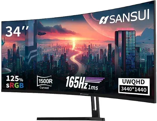 Sansui 34" WQHD 165Hz VA Panel Curved LED AMD FreeSync Gaming Monitor