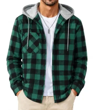 SCODI Men's Flannel Hoodie Casual Button Down Plaid Long Sleeve Shirt