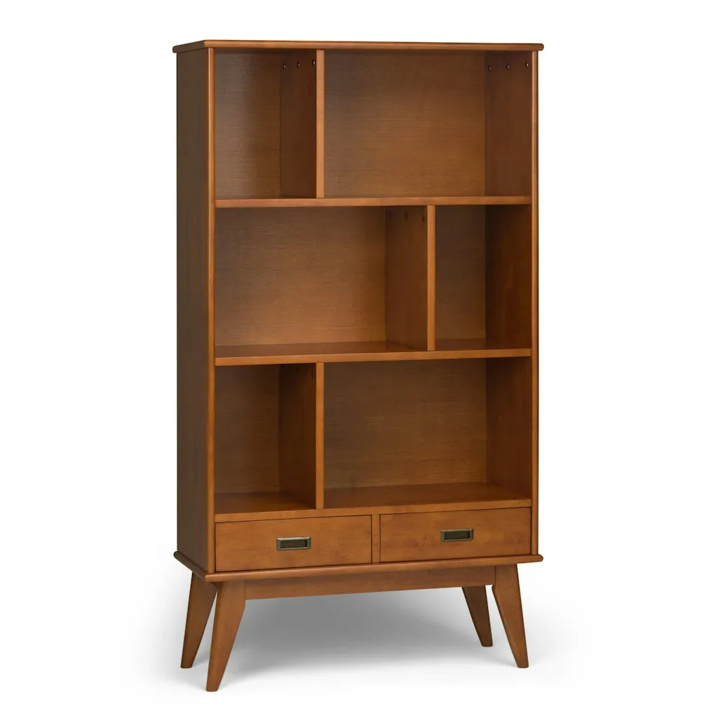 Simpli Home Draper Teak Brown Wood 3-Shelf Bookcase