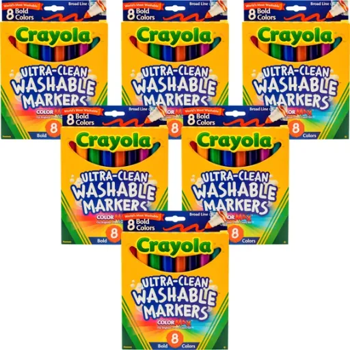 Crayola Ultra-Clean Color Max Broad Line Washable Markers, 8 Count, 6-Pack