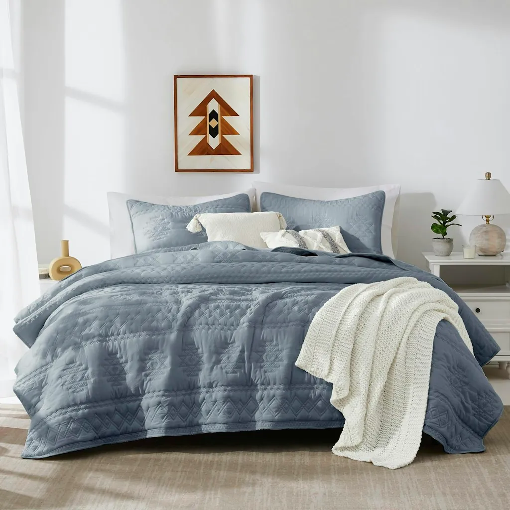Boho Dusty Blue 3-Piece California King Quilt Set