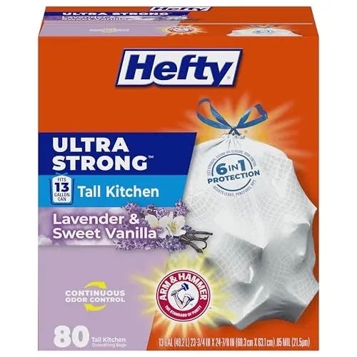 Hefty Strong 13 Gallon Tall Kitchen Drawstring Trash Bags 40 Count