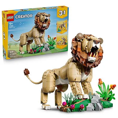 839-Pc LEGO Creator 3-in-1 Wild Animals: Majestic Lion Building Set (31386)