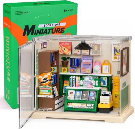 104-Piece DIY Bookstore Book Nook Miniature House Kit w/ LED Nightlight