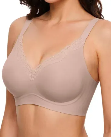 As Fairy Jelly Bras for Women No Underwire V-Neck Lace Trim Wireless Bra